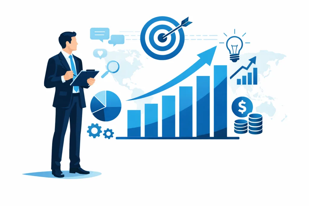 A business consultant examining a chart