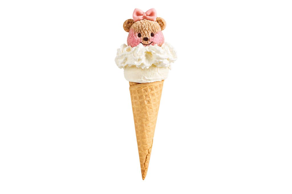 A teddy bear ice cream with wafer cone.